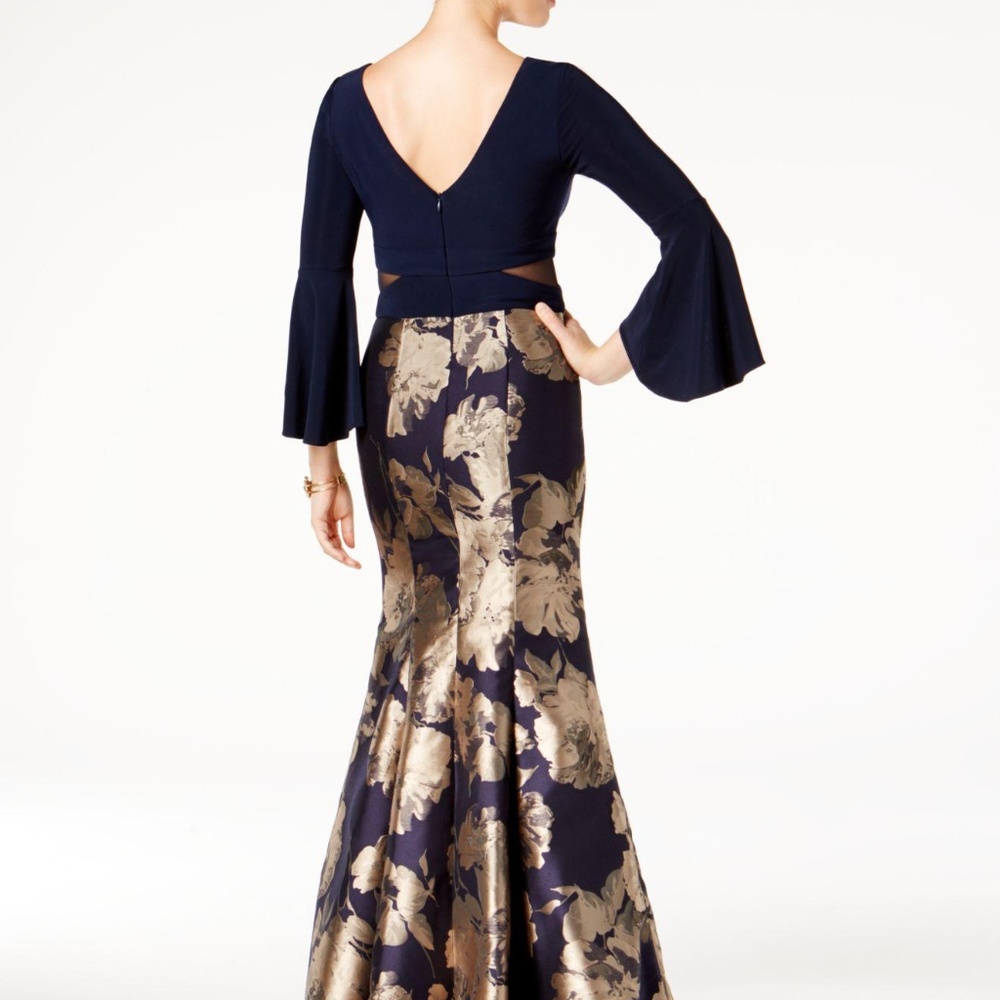 XSCAPE Metallic Mermaid Gown Navy Champagne Size 2
